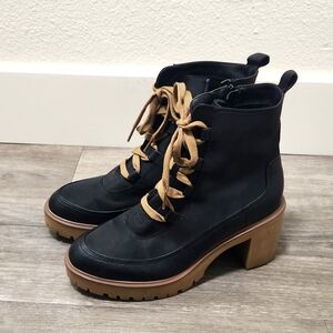 Universal Thread Black Tan Heeled Zip Up Bootie size 11